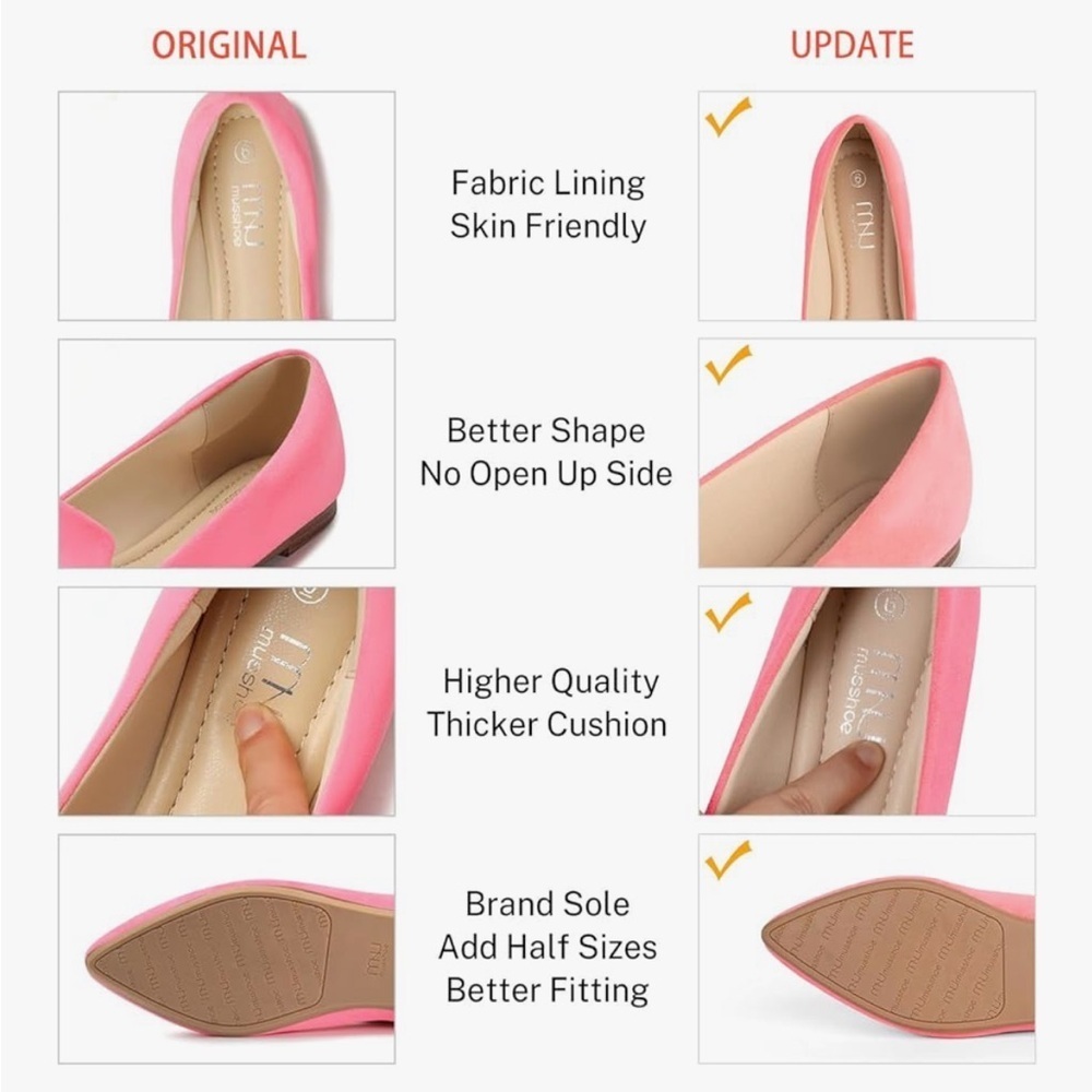 New MUSSHOE Flat Shoes Women Comfortable Slip on Women's Flats 8.5 pink - Picture 5 of 7